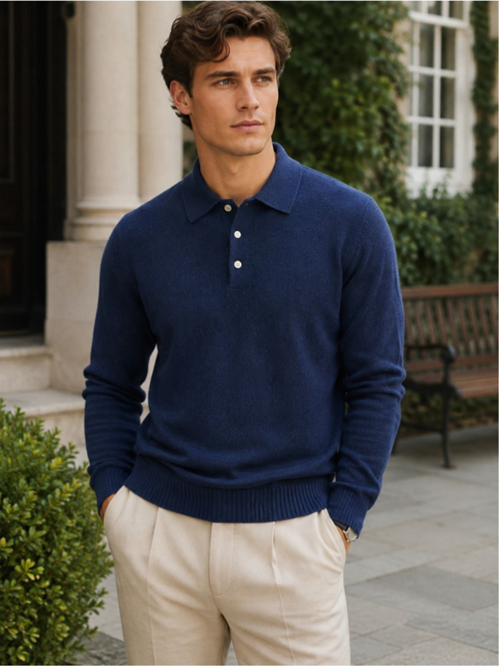 J Crew Sweater Men M 100% Cashmere NWT Polo Dark Academia Old Money Preppy Navy